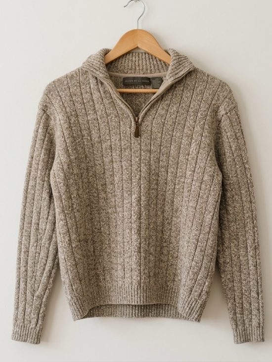 Oscar de la Renta Other - Oscar De La Renta Tan Ribbed Knit Half-Zip Mock Neck Sweater